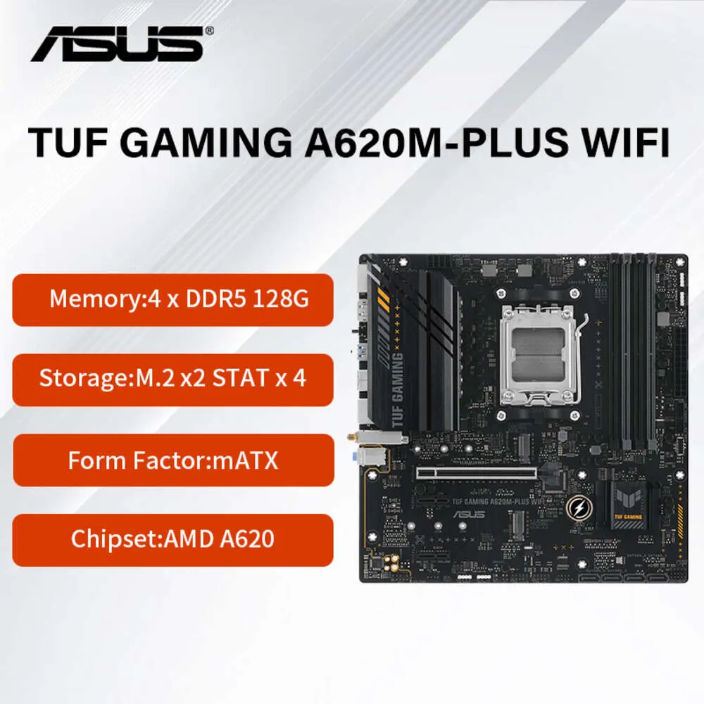 새로운 ASUS TUF 게임 A620M-PLUS WIFI AM5 마더 보드 소켓 AM5 AMD A620 메인 보드 데스크톱 DDR5 지원 Ryzen 7000 Series CPU