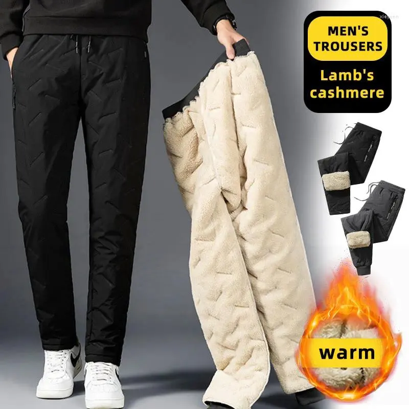 Męskie spodnie Mężczyźni zimowi ciepłe gęstość lambowola gęstwy spodnie dresowe na zewnątrz wolny wiatrakowy wiatroodpornik marki wysokiej jakości spodni
