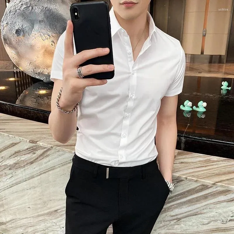 Men's Dress Shirts And Blouses For Men Short Sleeve Muscle Clothing Business Plain Man Tops Formal Xxl Silk Slim Fit S Normal