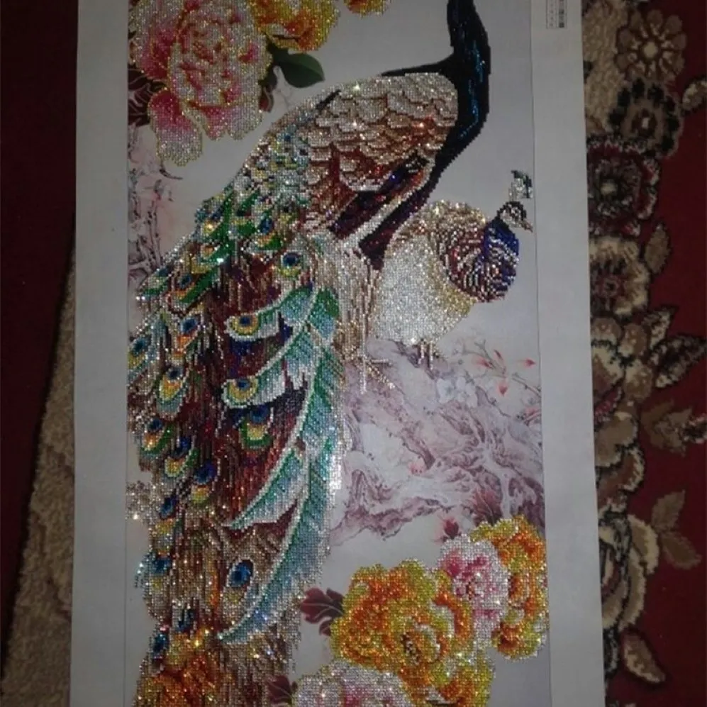 2018 NY DIY 5D Diamond Embroidery Diamond Mosaic Two Peacocks Round Diamond Målning Cross Stitch Kit Home Decoration for Gift T2460