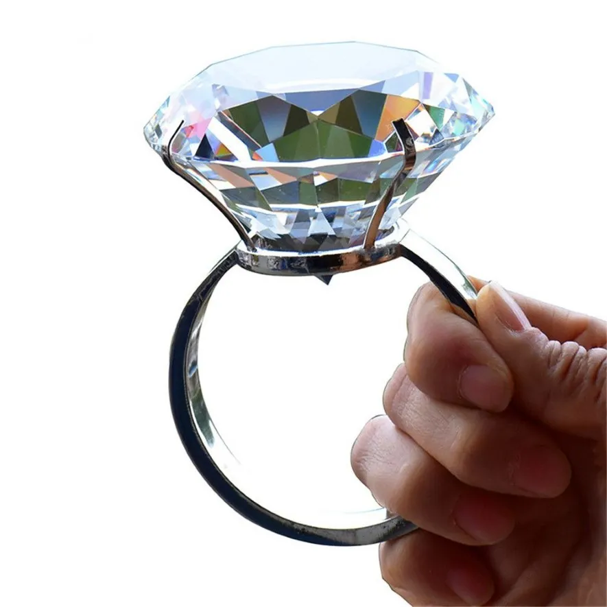 Artes e ofícios de casamento decoração 8cm vidro de cristal grande anel de diamante proposta romântica adereços de casamento enfeites para casa presentes de festa S328r