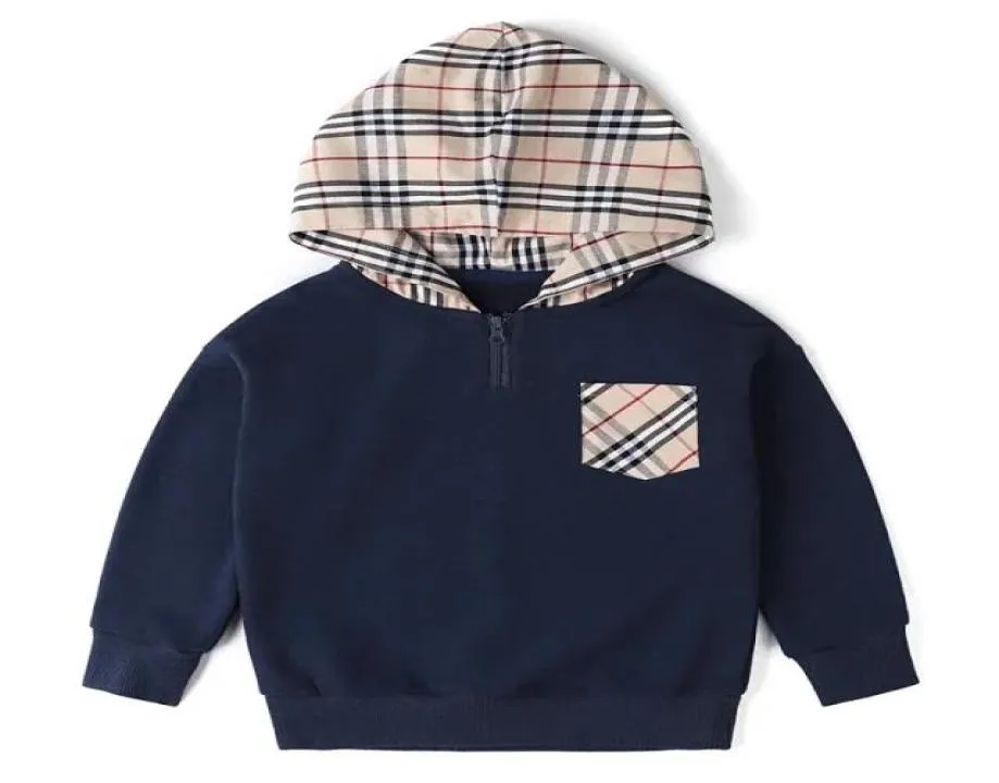 Boys hoodies 2020 Ins Yeni Sonbahar Stilleri Çocuklar Moda Ekose Şapka Uzun Kollu Çocuklar Yüksek Kaliteli Pamuklu Gündelik Kapşonlu Tişört 8572504