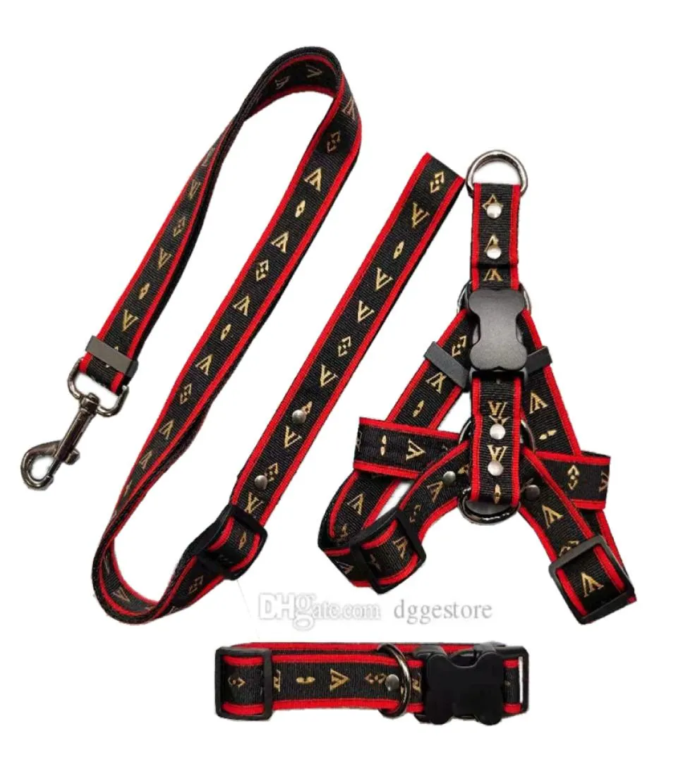 Designer Dog Collar Leashes Set Classic Bronzing Letter Pet Coleiras Nylon Cintos de Segurança de Carro Sem Pull Dog Harness para Pequeno Médio Larg2930744