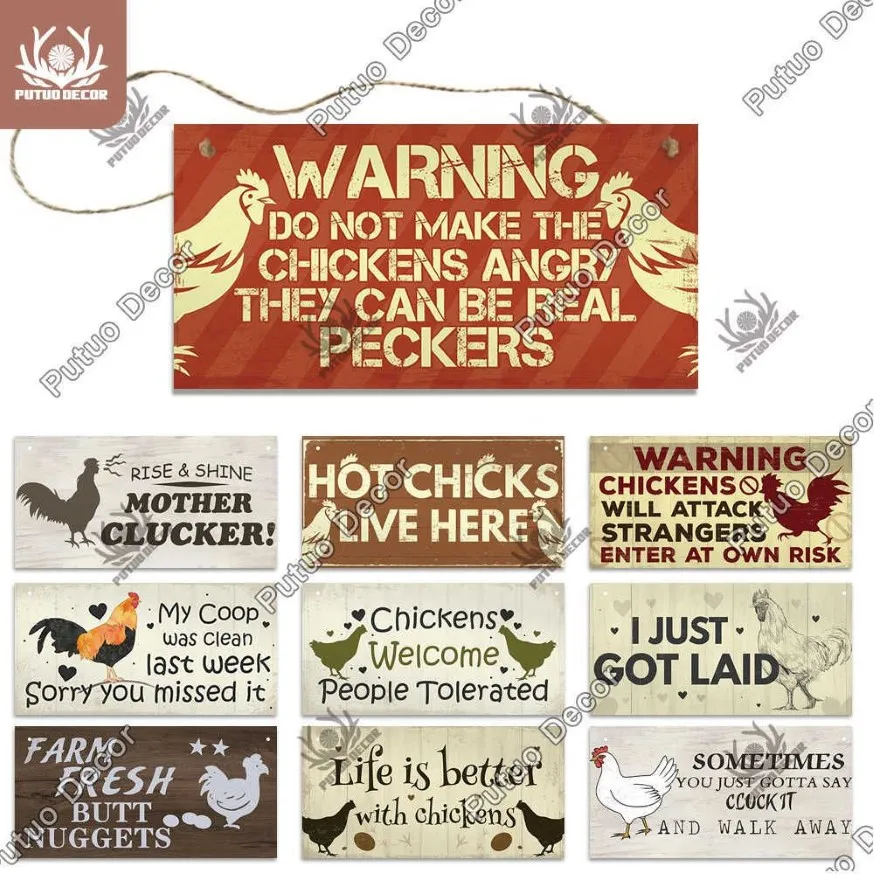 PUTUO DEKUT Kurczak Farm Drewniane oznaki dekoracyjne tabliczki do drewnianych tabliczek do dekoracji ściennej house kurnik coopa dekoracja q072233b