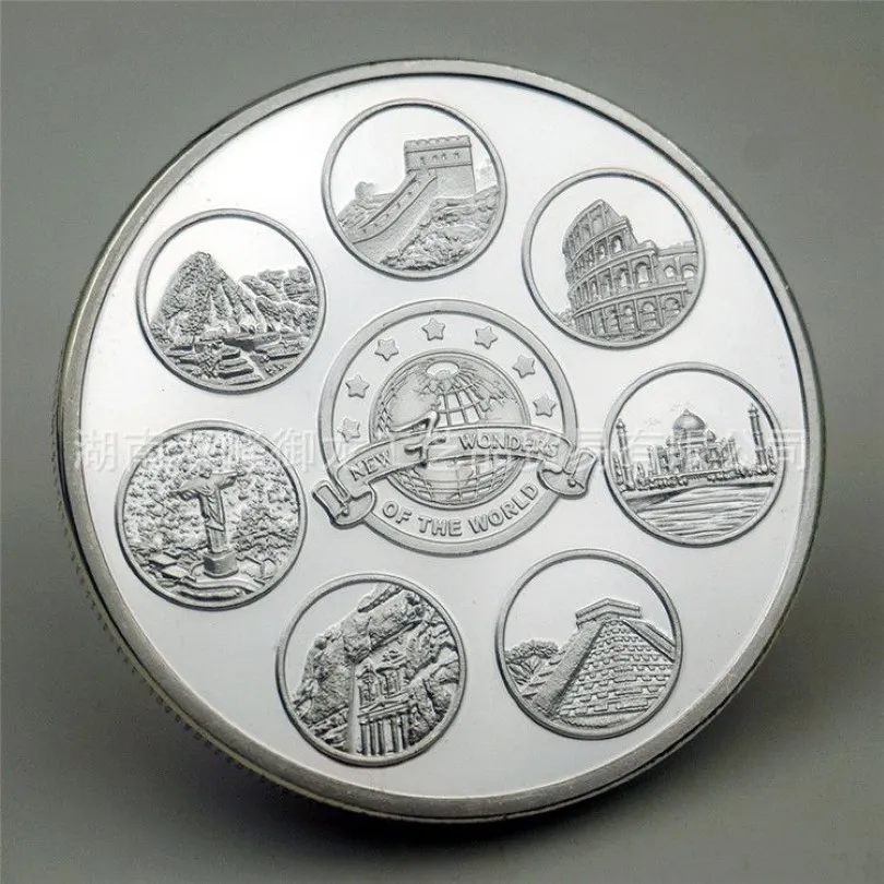 Prezent Nowe siedem cudów Światowych Kolekcjonerów Silver Pougled Pougenia Kolekcja Monety Art Creative Commorative Coin259n