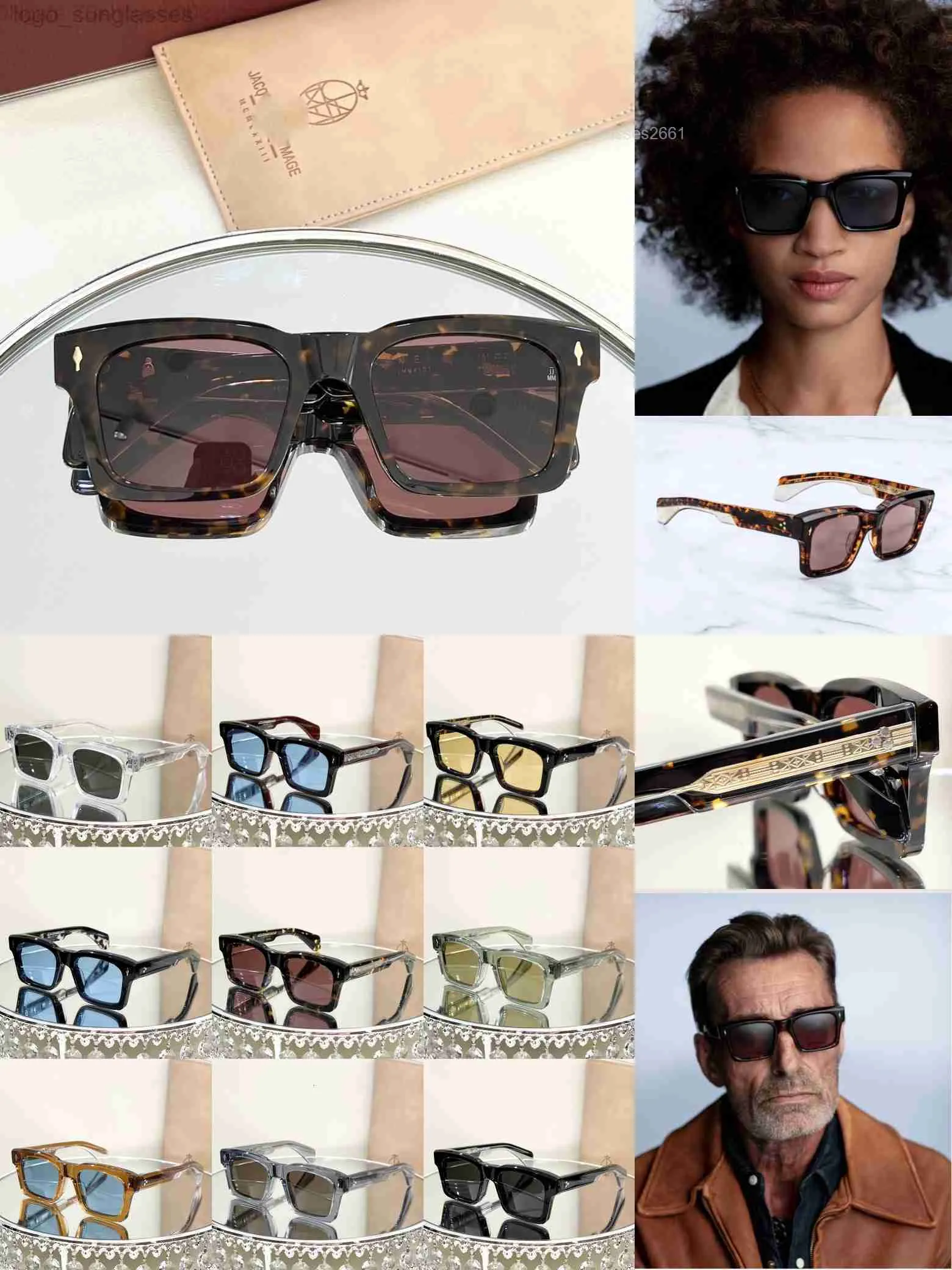 TOP Quality Sunglasses for women mens desiger KAINE Jacques MARIE MAGE  designer Retro Vintage Rectangular Acetate Frame FOR Men Driving  DesignerAR53