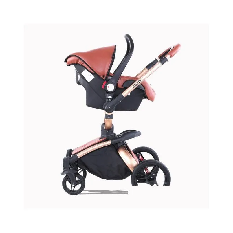 Poussettes # poussettes de haute qualité Baby Stoller 3 en 1 Pram Prawscape Fold Pu Leather Wagen Carriage Car née Pushchair Drop Livil