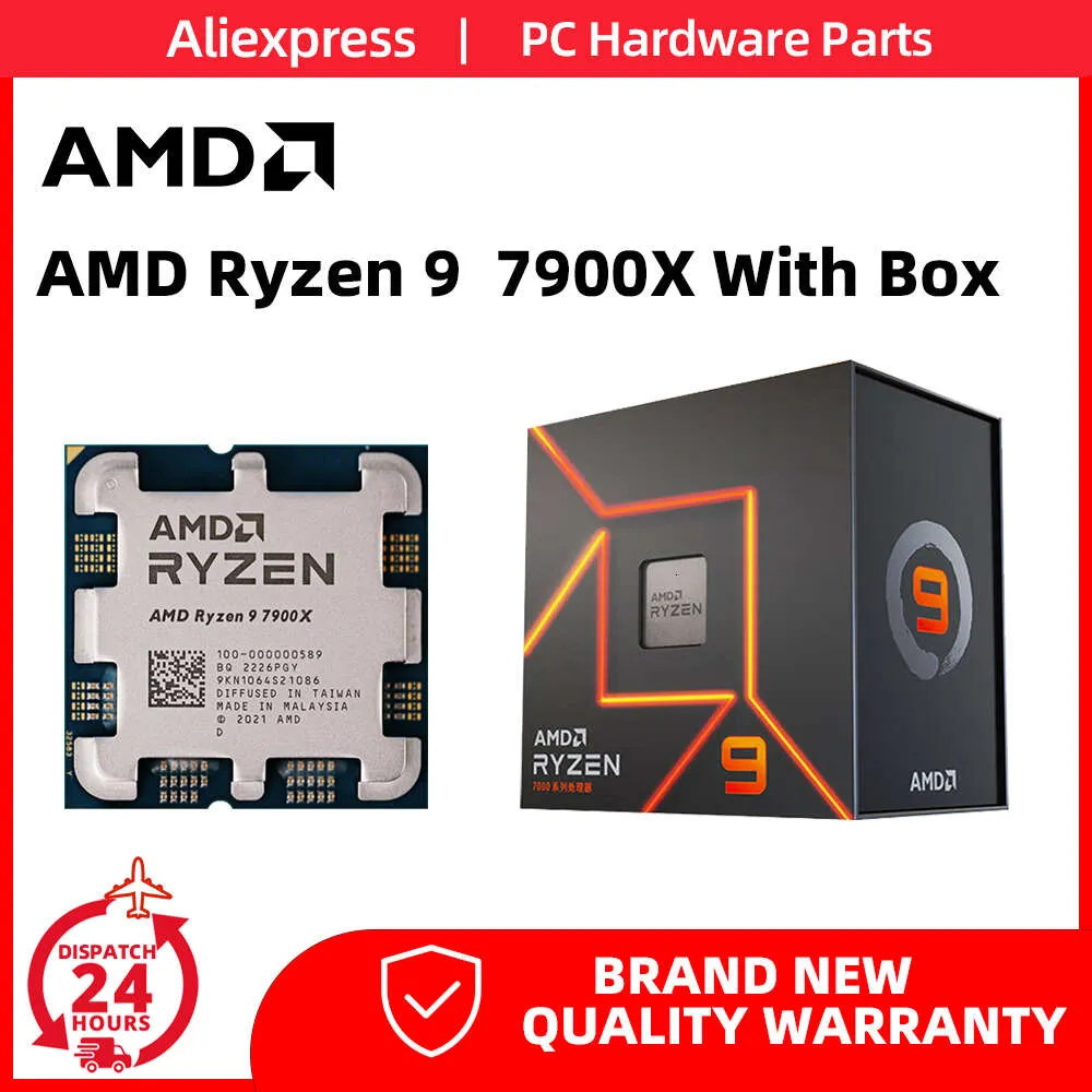 CPU AMD Ryzen 9 7900X z 24-rdzeniowym procesorem 24-rdzeniowym z zintegrowanym grafiką bez wentylatora z zintegrowaną grafiką bez wentylatora