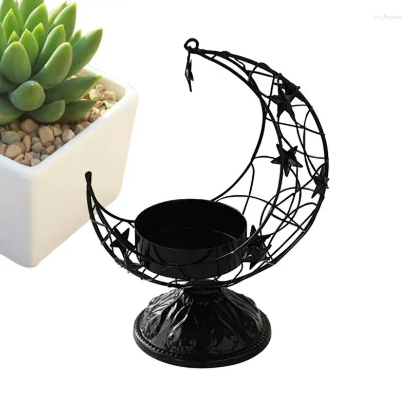 Candle Holders Metal Candlestick Holder Moon Shape Pillar Stand Elegant Hollow Out Design For Dining Table Centerpiece