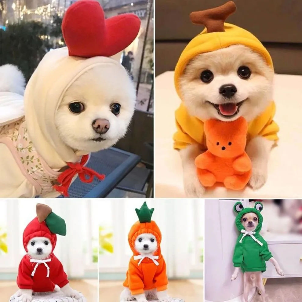 Hondenkleding Kostuum Schattig Huisdier Kleding Fruit Cosplay Herfst Winter Kat Thuis Pyjama Puppy Hoodie Coat272Z