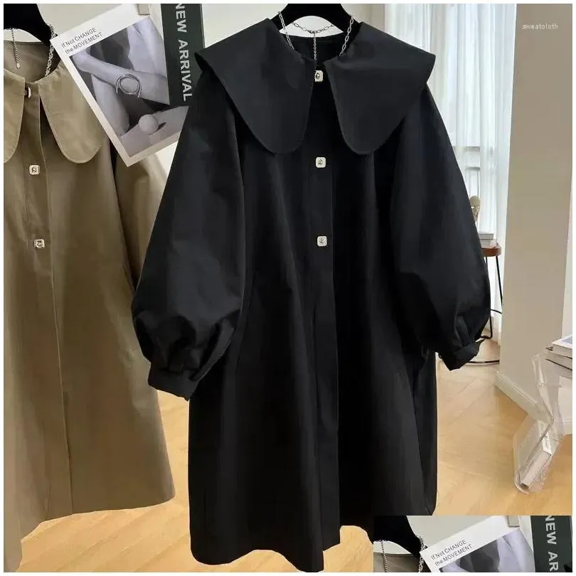 Women Trench Coats Long Style Kobiety Spring luźne s-3xl bat rękawa prosta wypoczynek kołnierzyka cudowne dziewczyny koreańskie eleganckie drop deli ott9u