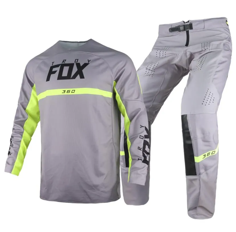 Troy fox 360 merz conjunto de engrenagens camisa calças dos homens motocross combo adulto kits offroad mx atv utv bicicleta corrida terno cinza men3755330