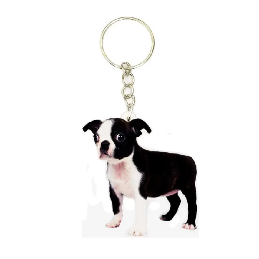 Boston Terrier Cane Acrilico Portachiavi Moda Carino Charms Portachiavi Uomo Portachiavi Anello Fidanzato Regalo Regali per le donne Abbigliamento188a