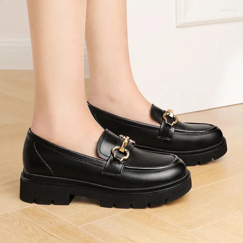 Women Dress Shoes Spring Autumn Leather Slip-On Loafers Black Square Heel  3-5cm Waterproof from Dhgate Dress Shoes - price 135.81