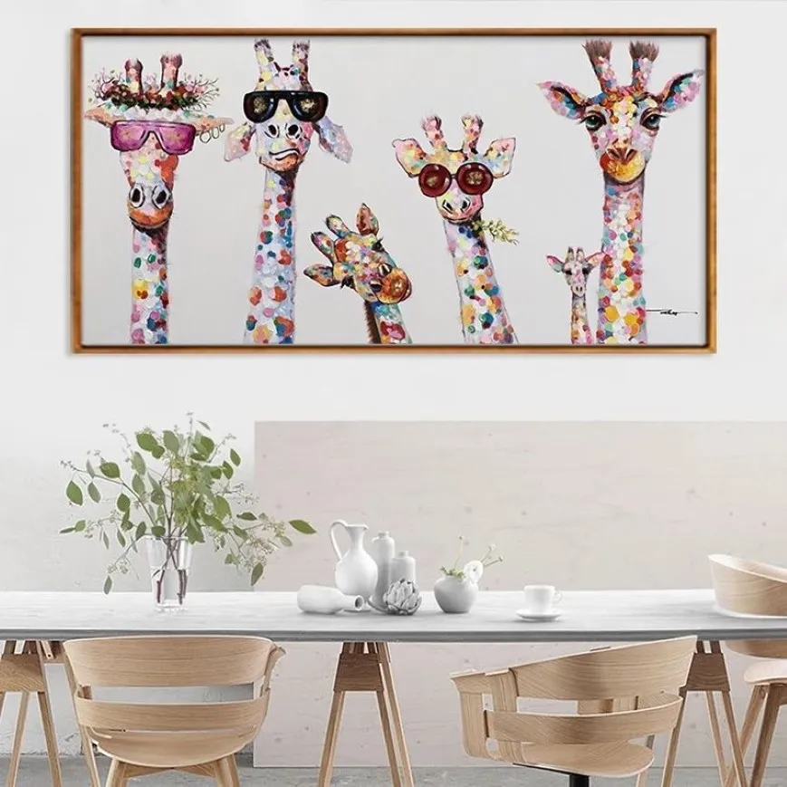 Abstract Cute Cartoon Giraffes Wall Art Decor Canvas Målning Affischtryck Canvas Art Pictures for Kids Bedroom Home Decor277s