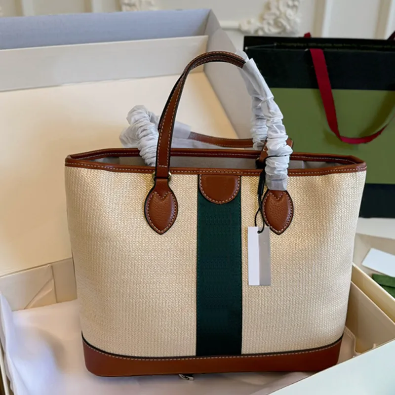 Woven Leather Straw Tote Bag Large Capacity Beach Shopping Travel Purse In Classic Red Green Stripe From Bagdesigner 70.94 DHgate.Com