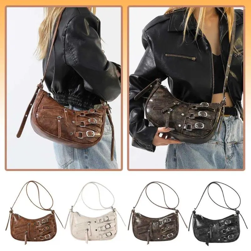 Omuz çantaları kadınlar şık koltuk altı çanta düz renk y2k yarım ay retro crossbody ayarlanabilir kayış pu basit çantalı şık hobo