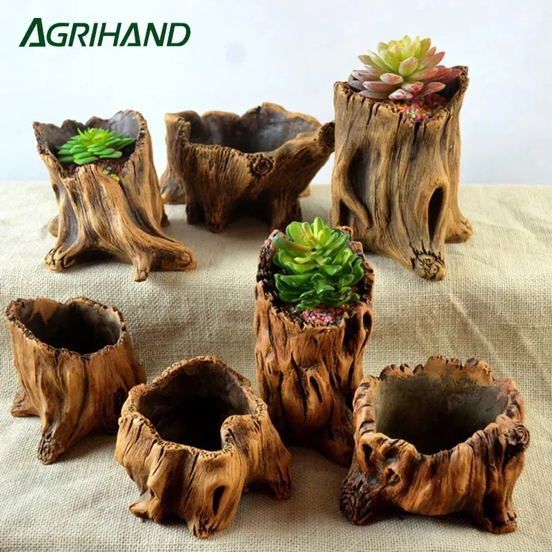 Carino mini pianta in legno di cemento vaso da fiori giardino home office decor fioriera piccoli vasi bonsai decorazione della casa 240309