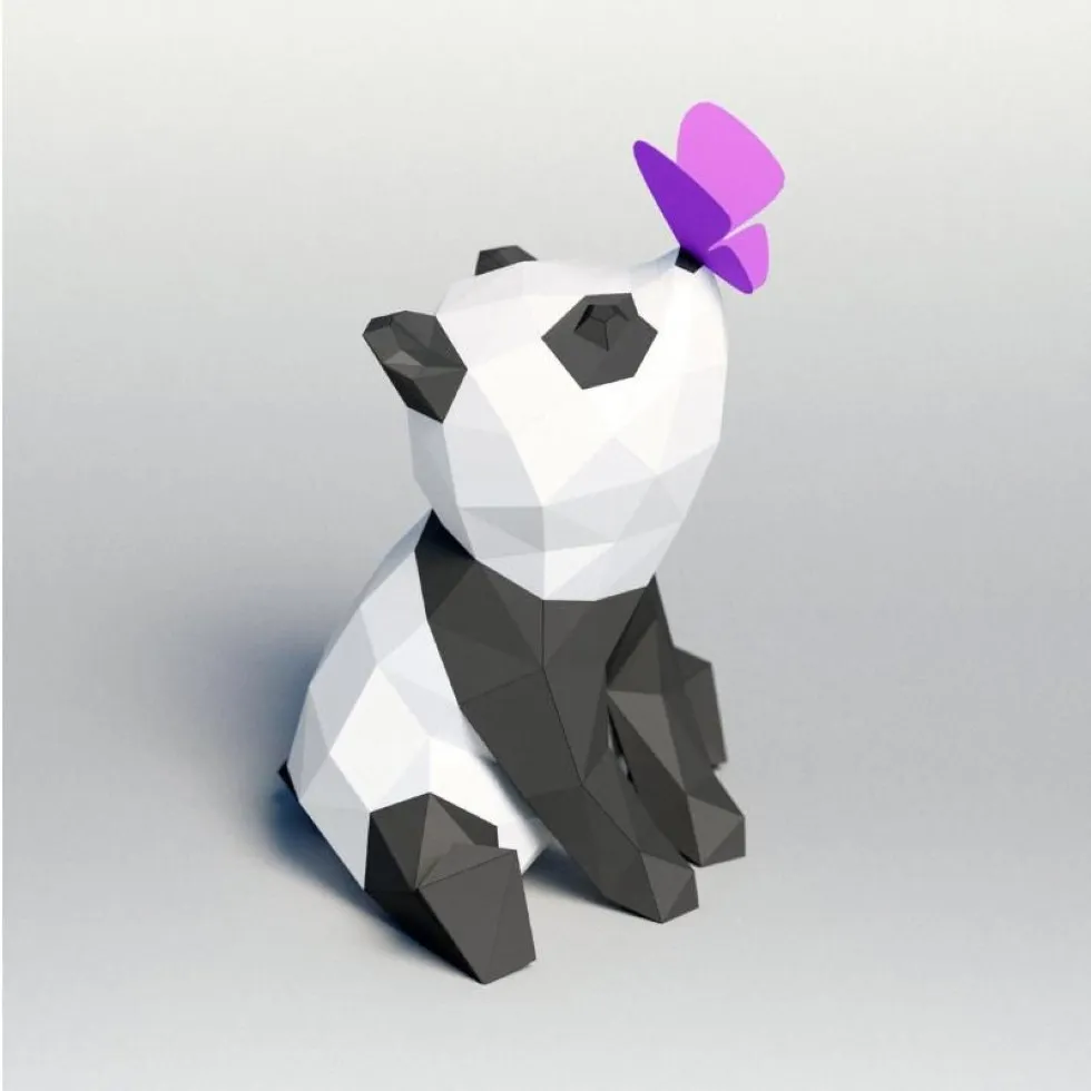 Obiekty dekoracyjne figurki DIY Zestaw Baby Panda Play z motylem 3D papierowy model rzemieślniczy Statua Rzeźba Papierowe biurko DEC292Y