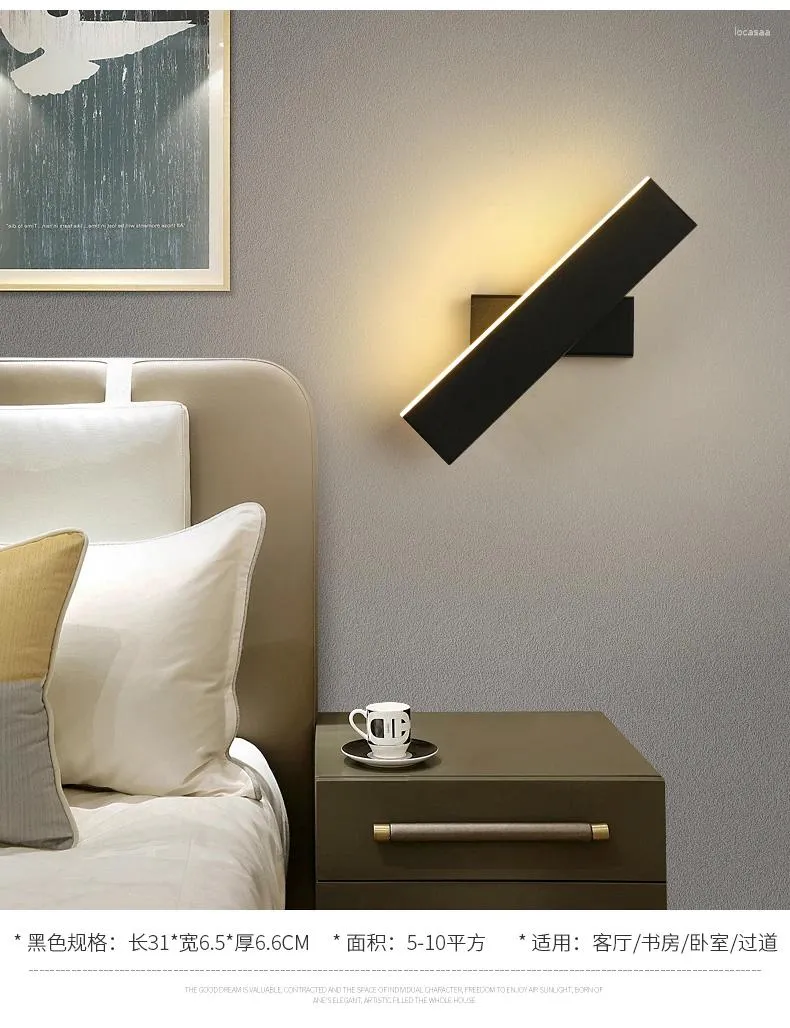 Lampa ścienna nowoczesna LED 360 stopni lampy obrotowe urządzenie do sypialni El łóżko kinkietowe lekkie dekoracja oświetlenia Luminaire