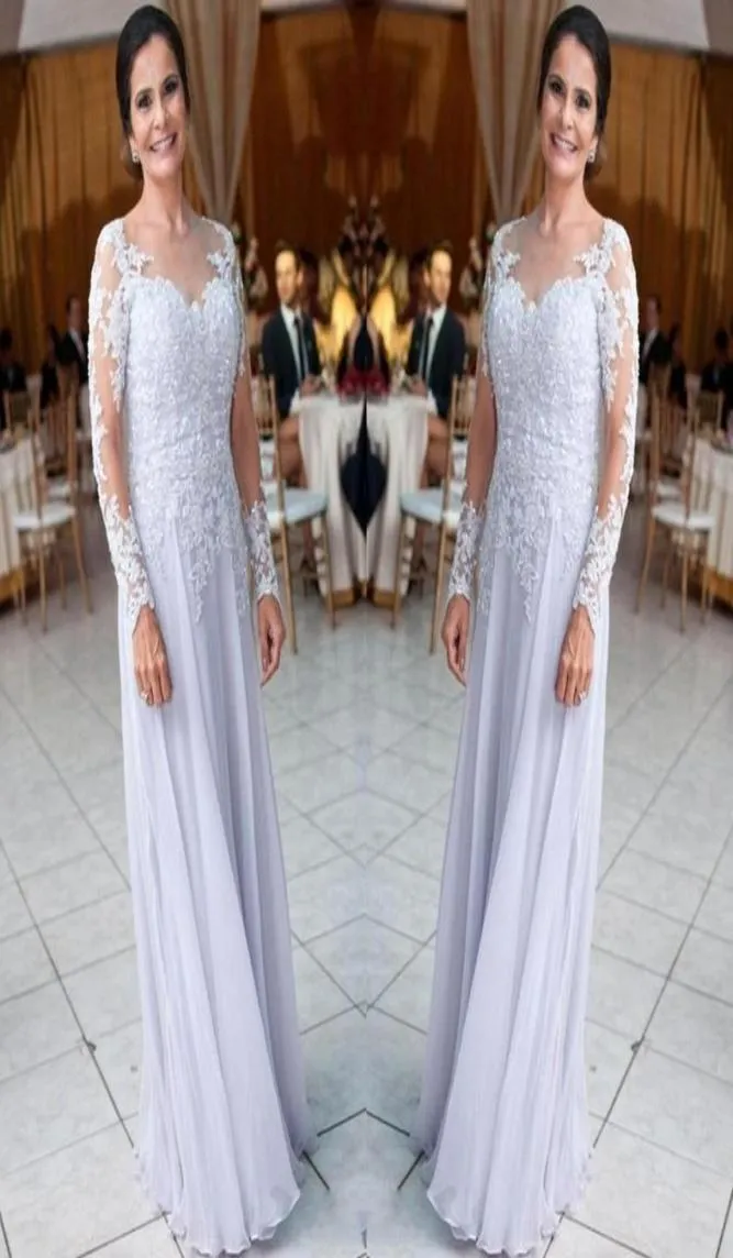 Abiti lunghi per la madre in chiffon per matrimoni Applicazioni in pizzo con paillettes maniche lunghe Abito per la madre della sposa Abito per la madre taglie forti7920487