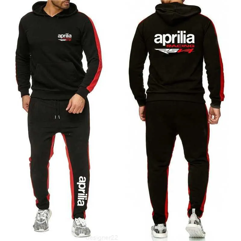 2023 primavera outono dos homens aprilia racing rsv4 impressão de alta qualidade algodão pulôver hoodies + esportes casuais jogging calças conjuntos