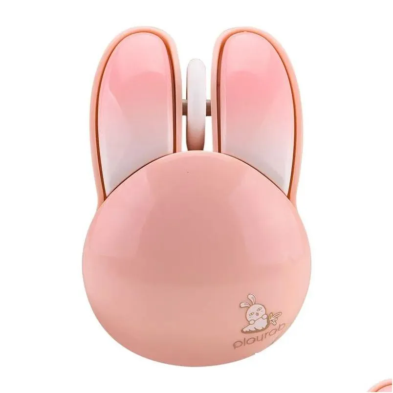 Möss Mofiiwireless Silent Mouse Cute Rabbit Design 2 4 GHz med USB Mini -mottagare Optical för bärbar dator Datornotbok 231117 Drop Otrqi