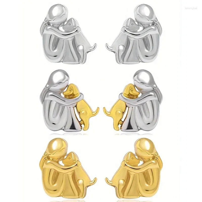 Dangle Earrings 2024 Gold Silver Color Little Girl And Dog Hugging Stud Fashion Design Stainless Steel Earring Party Jewelry Gifts