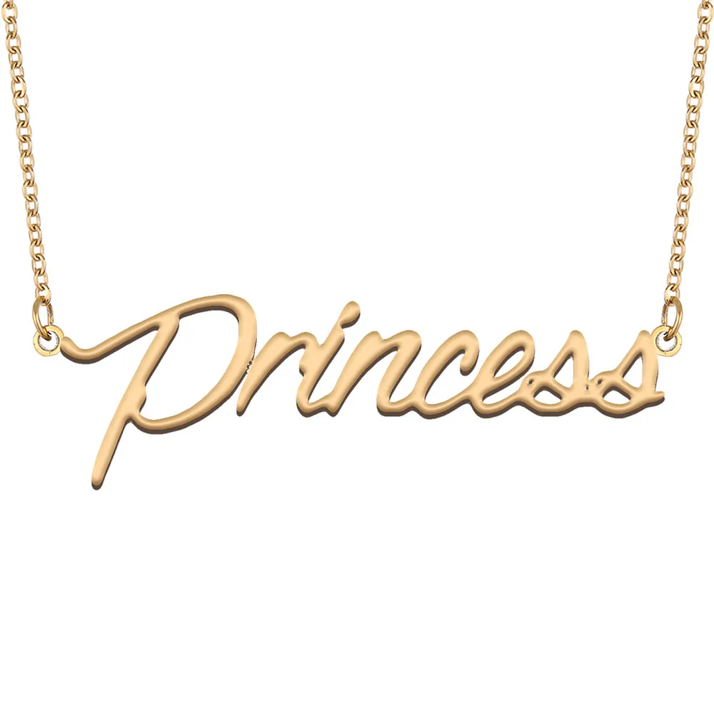 Princess Name Necklace Custom Nameplate Pendant for Women Girls Birthday Gift Kids Best Friends Jewelry 18k Gold Plated Stainless Steel