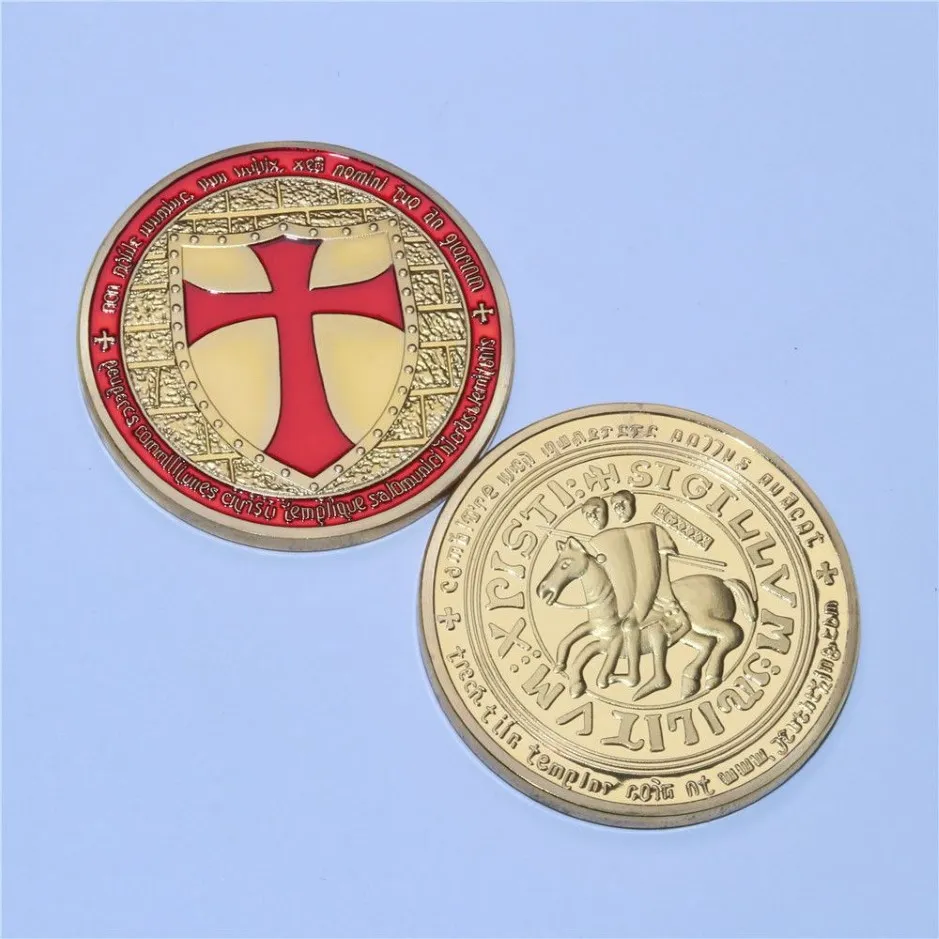 24K Gold Plated Coin Knights Templar Coin Soldier of Christ Deus Vult Special Forces Beautiful Coin Token213m