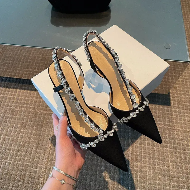 Baotou – chaussures à petits talons et bout pointu pour femmes, sandales à talons hauts et strass stiletto, à la mode, assorties avec tout