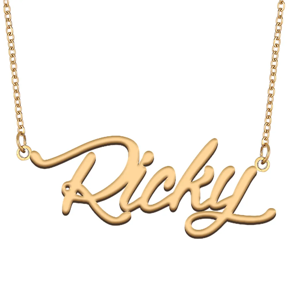 ريكي اسم قلادة مخصصة قلادة لوحة للنساء للبنات هدية عيد ميلاد الأطفال أفضل الأصدقاء المجوهرات 18K الذهب مطلي بالفولاذ المقاوم للصدأ