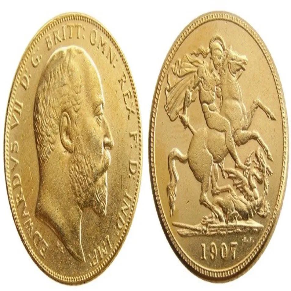 Storbritannien Rare 1907 British Coin King Edward VII 1 Sovereign Matt 24-K Gold Plated Copy Coins 286Z