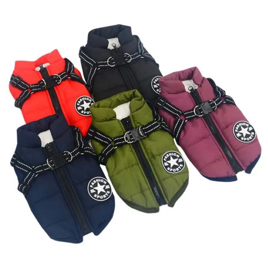 Dropship Large Pet Dog Jacket With Harness Winter Warm Dog Clothes For Labrador Waterproof Big Dog Coat Chihuahua French Bulldog O244A