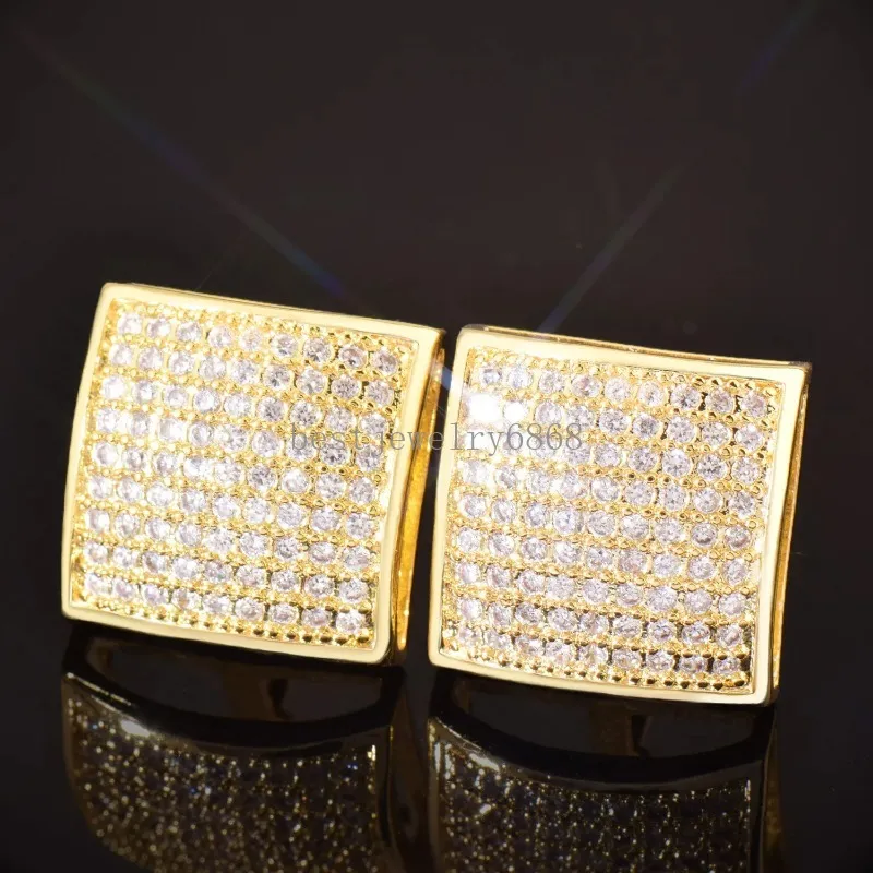 Brincos de ouro real 18k hiphop cz para homens, mulheres e meninas, presentes, brincos de diamante, joias punk