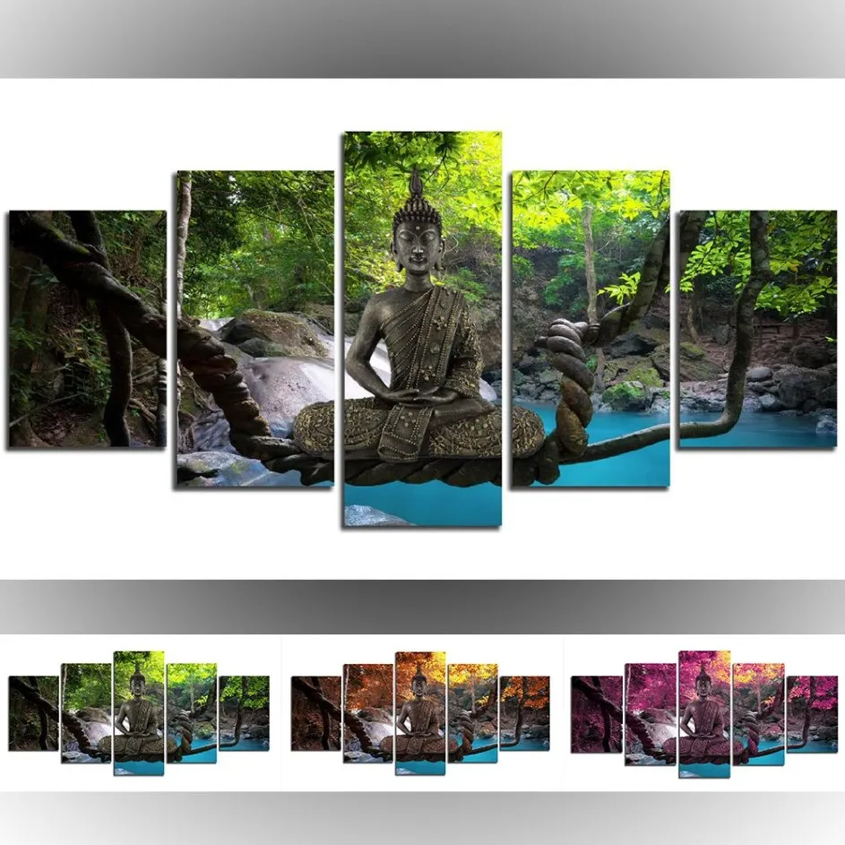 Oramad säte Buddha Canvas Wall Art Print Modern Abstract Zen Art Målning Hem DekorationColorGreen Orange Purple Size4293L