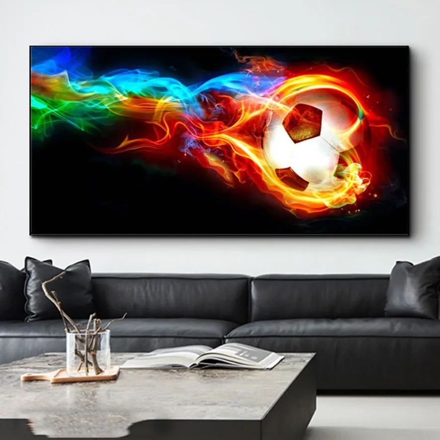 Футбольные абстрактные красочные пламенные футбольные постеры и принты, картина на холсте, настенное искусство для гостиной, домашний декор Cuadr300a