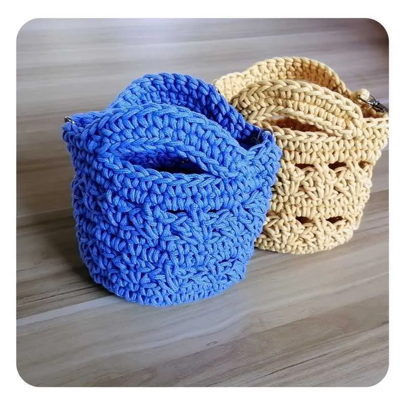 New Summer Fresh Single Shoulder Oblique Cross Hollow Handheld Woven Grass Bag Cotton Rope Hook Needle Mini 240312