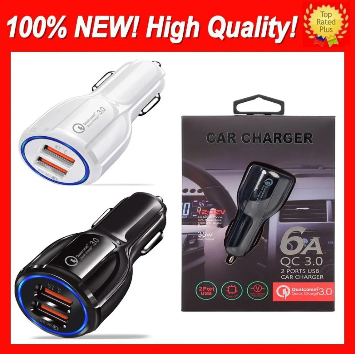 Universal Auto USB Ladegerät mit box Schnell Lade Adpter Telefon Ladegerät 2 Port USB Schnelle Auto Ladung Für Iphone Samsung tablet Auto US4013260