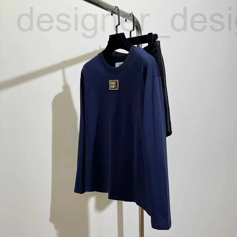 T-shirt da donna in maglia T-shirt Designer Miu Marca T-shirt blu navy Filo d'oro Lettera ricamata girocollo T-shirt a maniche lunghe per donna RGPO
