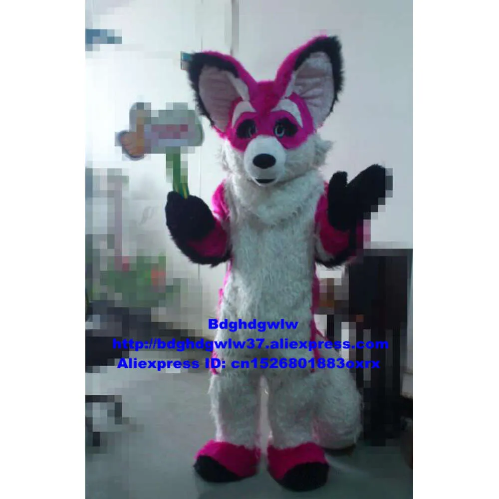 Mascottekostuums Roze Wit Lange vacht Harige Wolf Vos Husky Hond Fursuit Chihuahua Mascotte Kostuum Karakterafdekking Huwelijksceremonie Zx717