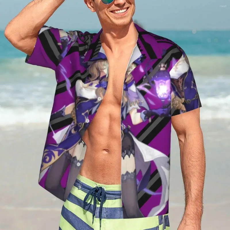 Mäns casual skjortor genshin tryck semester skjorta man lisa önskar hawaiian kortärmad elegant överdimensionerade blusar födelsedagspresent