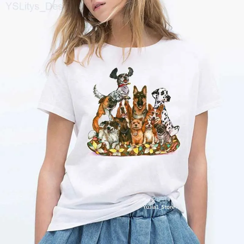 T-shirt Femme Un groupe de chiens Terrier imprimé vintage t-shirt femmes vêtements 2021 été top fe t-shirt blanc chien amant cadeau tees L24312