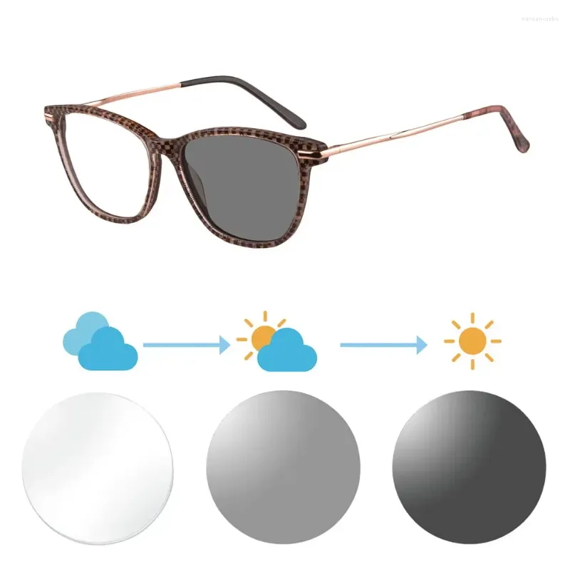 Lunettes de soleil pour femmes, lunettes de lecture multifocales, voir de près et de loin, monture en acétate pour myopie, lentilles en résine pochromique