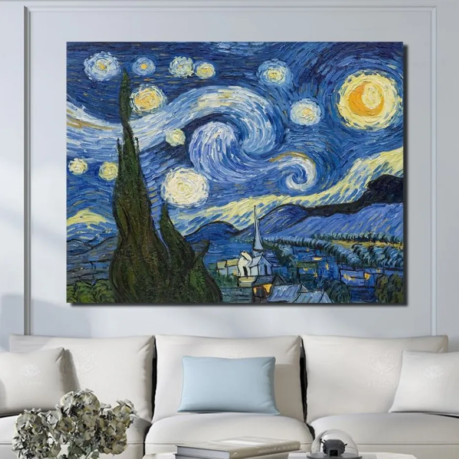 Canvas Paintings Vincent Van Gogh Starry Sky Famous Art Reproduction Home Decoration Prints Poster Wall Art Unframed305p