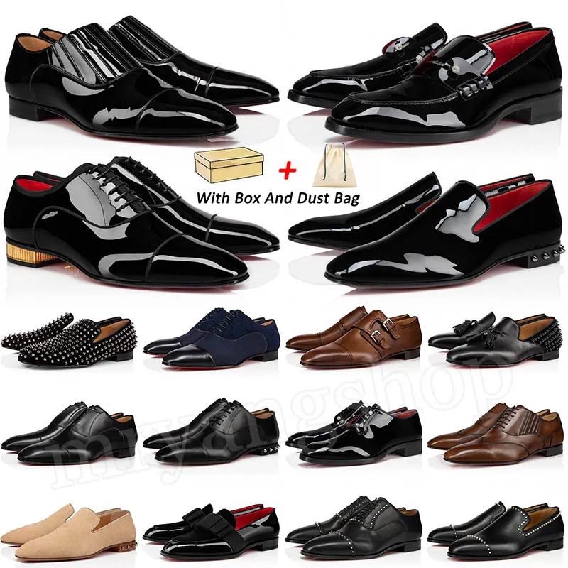 Storlek 50 Lyxdesigner Röda män Klädskor Bottomar Loafers Sneakers Suede Patent Lädernitar Slip On Mens Business Party Sneaker Wedding Plate-Forme Shoe With Box