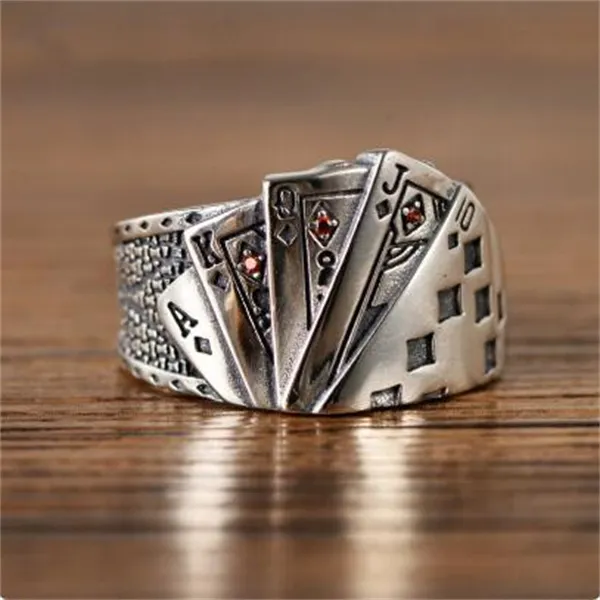 Fashion vintage Lucky Poker Opening Rings voor vrouwelijke mannen spelen kaartvinger roestvrijstalen ringfeestje sieraden