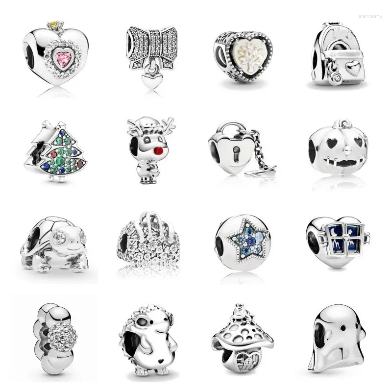 Löst ädelstenar 2024 925 Sterling Silver Diy Bead Christmas Tree Reindeer Bow Turtle Fit Original Armband Women Charms smycken Tillbehör