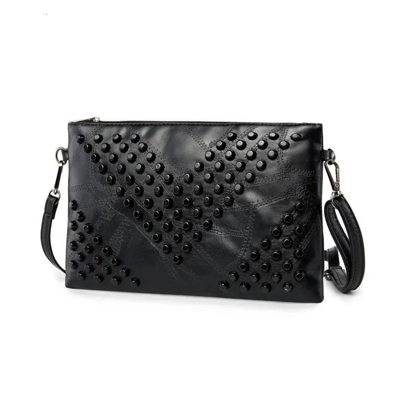 Womens Bag Daily Fashion Relaxtion Leather Spring Summer Korean Edition Single Shoulder Crossbody Envelope Rivet Handbag 240305