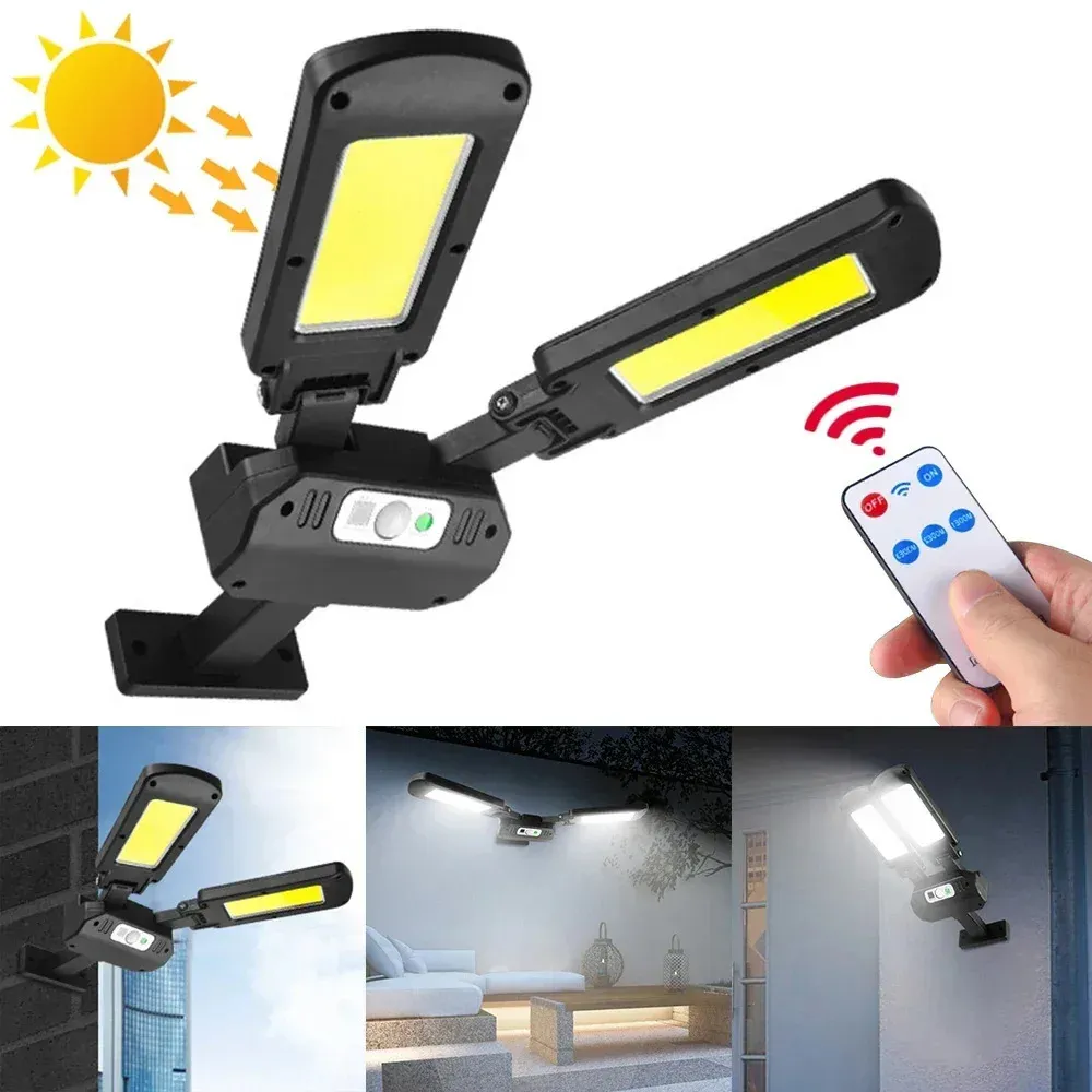 Lampada solare Sensore di movimento Resistente alle intemperie 2COB Alimentato IP65 Impermeabile Lampada da parete grandangolare Luci da giardino Outdoor Smart Illuminate 240228